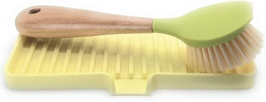 Silicone Soap Dish Tray and Sponge Holder with Drain Chute, Rectangular, Kitchen and Bathroom Sink Organizer (Pale Yellow, 9"x3.5")
