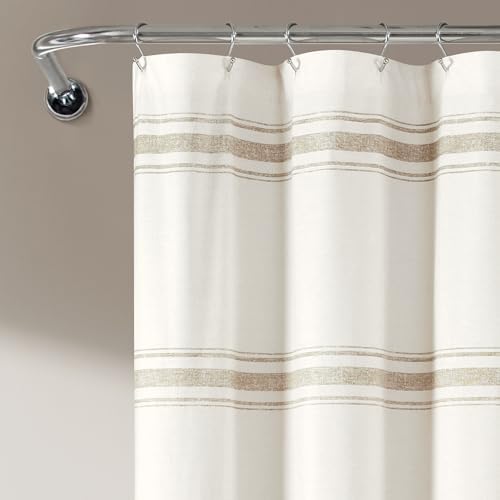 Lush Decor Farmhouse Stripe Cotton Shower Curtain, 72" W x 72" L, Neutral - Striped Bathroom Curtain - Fabric Shower Curtains - Farmhouse Bathroom Decor