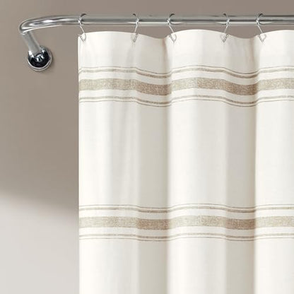 Lush Decor Farmhouse Stripe Cotton Shower Curtain, 72" W x 72" L, Neutral - Striped Bathroom Curtain - Fabric Shower Curtains - Farmhouse Bathroom Decor