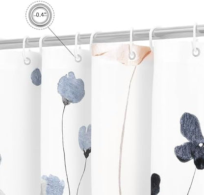 Gibelle Blue Beige Watercolor Floral Fabric Shower Curtain, 36x72