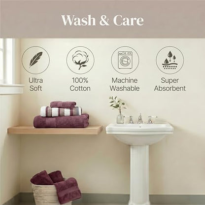 Modern Threads 6 Piece Bath Towel Set – Bathroom Towel Set with 2 Bath Towels, 2 Hand Towels & 2 Washcloths – 100% Cotton, Soft & Absorbent – Wide Stripe (Rose)