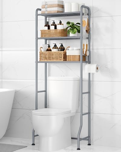 Kitsure Over Toilet Storage Rack, 63.2" H Space-Saving, Holder & Hooks