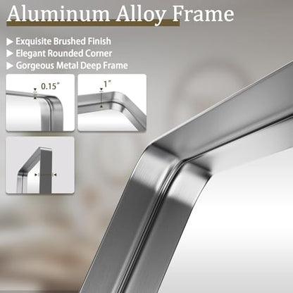 VooBang Bathroom Mirror 30"x48", Silver Gorgeous Deep Frame Wall Mirror