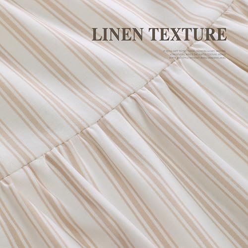 Farmhouse Shower Curtain Ruffle Linen White-Beige Stripe 72"W x 72"L