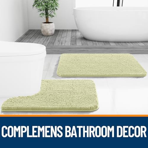 OLANLY Chenille Bathroom Rugs Mats Sets 2 Piece, 24"x16"+24"x20", Vanilla