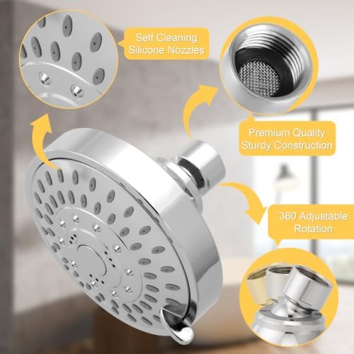 AISOSO High Pressure Rain Shower Head 2PCS 5 Modes 4.1 Inch Chrome Silver