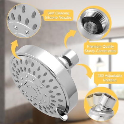 AISOSO High Pressure Rain Shower Head 2PCS 5 Modes 4.1 Inch Chrome Silver