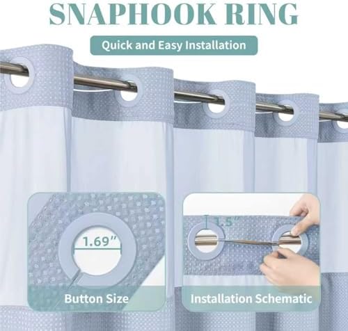 No Hook Waffle Shower Curtain with Snap-in Liner, 60x74 Inch, Frost Blue