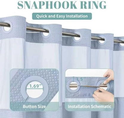 No Hook Waffle Shower Curtain with Snap-in Liner, 60x74 Inch, Frost Blue
