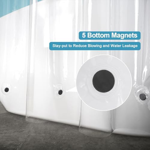 EurCross Stall Clear Shower Curtain Liner with Hooks and 5 Magnet Weights, Heavy Duty Waterproof Premium 9G PEVA Transparent Plastic Stall Shower Curtain 54 x72 inch, 9 Metal Grommets