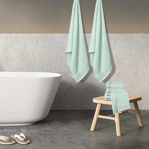 BELIZZI HOME Ultra Soft 6 Pack Cotton Towel Set, Contains 2 Bath Towels 28x55 inch, 2 Hand Towels 16x24 inch & 2 Wash Cloths 12x12 inch, Ideal Everyday use, Compact & Lightweight - Sea Green