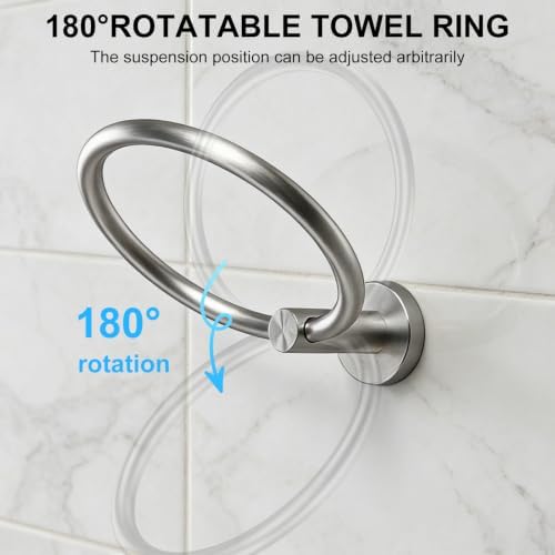 SetSail Towel Holder for Bathroom Wall Brushed Nickel Towel Ring, 2 Pack