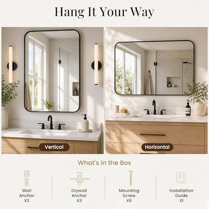 2-Pack 24x36 Inch Matte Black Rounded Rectangle Vanity Mirrors