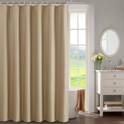 OWENIE Taupe Shower Curtain for Bathroom 96 Inches Extra Long, Elegant 3D Embossed Textured Fabric Shower Curtains, Water Repellent, Machine Washable, Hotel Style, 72" W x 96" L, Taupe