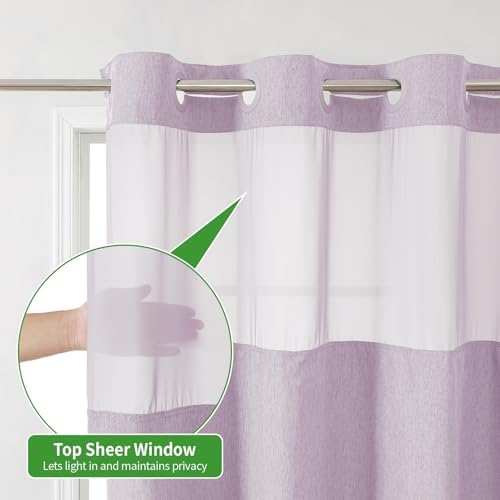 eachope No Hook Fabric Shower Curtain with Snap-in Liner,71x86 Lavender