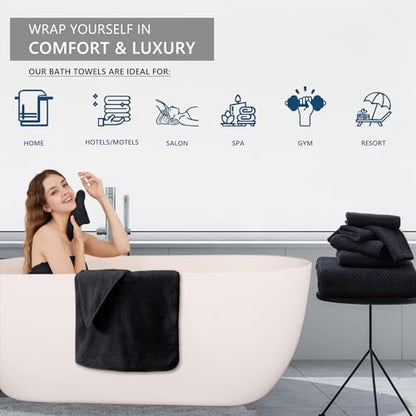 Extra Large Bath Towel Set of 4 (35"x70"),Oversized Bath Sheet Super Soft Highly Absorbent Jumbo Bathroom Towel Set Microfibers Quick Dry Shower Towel for Hotel,Bathroom,Guest,Spa,Gym (Black)
