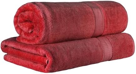 SUPERIOR Egyptian Cotton Pile Heavyweight Bath Sheet, 2 Piece Set, Red