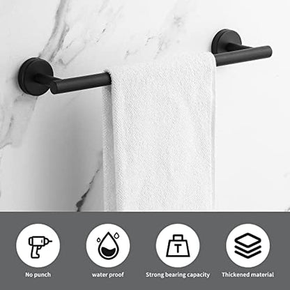 Towel Bar Set Mattel Black, Bathroom Accessories Set 5pcs Including 16'' Tower Bar, Towel Ring and 2 PCS Towel Hooks