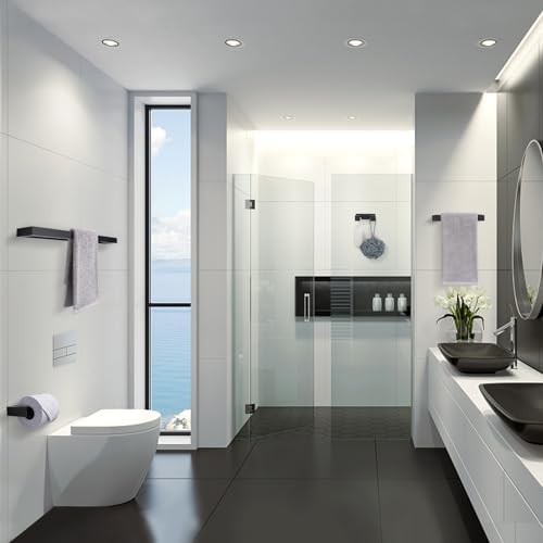 Lairuier Matte Black Bathroom Hardware Accessories, 4PCS Towel Bar Set