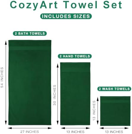 COZYART Bath Towel Set 6 PCS Formal Green Luxury 100% Turkish Cotton 650GSM
