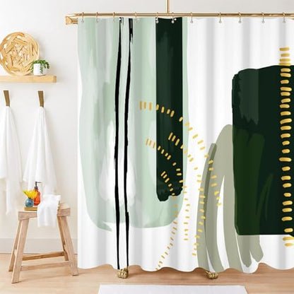 Mid Century Green Shower Curtain for Bathroom 72x78 Inch