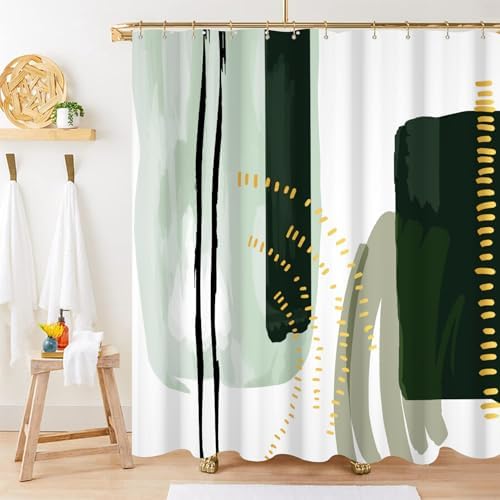Mid Century Green Shower Curtain for Bathroom 72x84 Inch