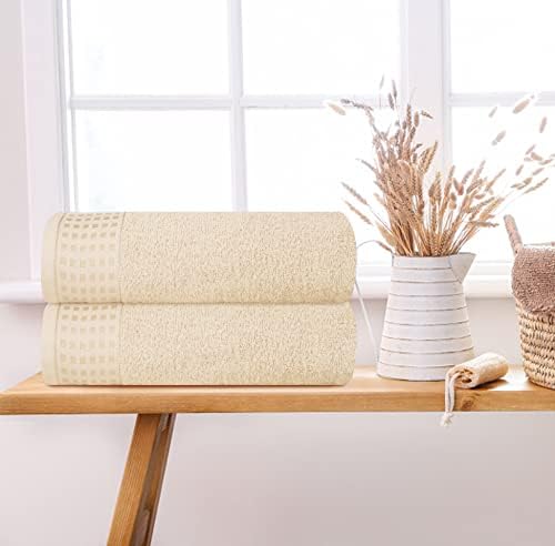 GLAMBURG 100% Cotton 2 Pack Oversized Bath Towel Set 28x55 Inches, Ultra Soft Highly Absorbant Compact Quickdry & Lightweight Large Bath Towels, Ideal for Gym Travel Camp Pool - Ivory