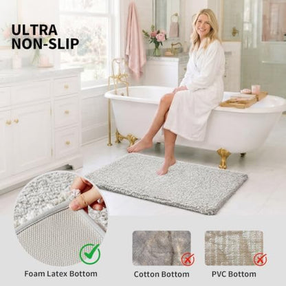ILANGO Grey and White Toilet Rugs U Shaped 22" × 24" Non Slip & Super Absorbent Extra Thick Soft, Washable Bath Mats for Bathroom Floor, Microfiber Plush Shaggy Contour Bath Rugs for Toilet,Dry Quick