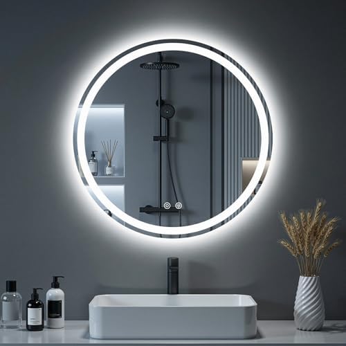 NEWBULIG 28'' Round LED Bathroom Mirror with Lights, Circle Vanity Mirror