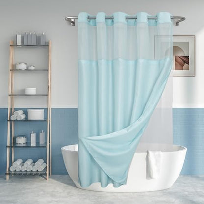 River Dream No Hook Shower Curtain with Snap-in Liner Set, Blue, 71x74