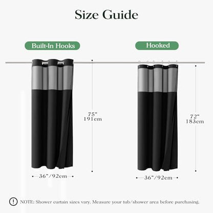 Dynamene Black Hook Free Waffle Shower Curtain & Snap-in Fabric Liner,36x75