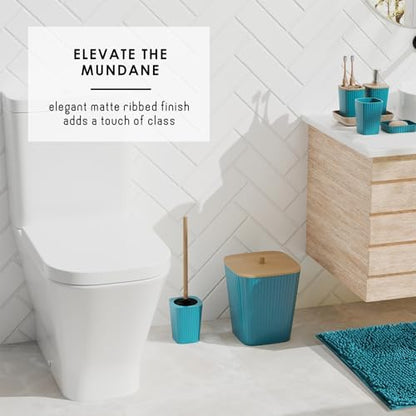 Clara Clark Bathroom Set - Teal Bathroom Accessories Set, 6PC Bathroom Accessory Set, Bathroom Sets with Bathroom Rugs, Toilet Brush, Trash Can & Soap Dispenser