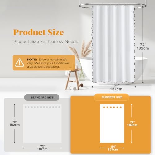 BTTN Narrow Boho Scalloped Linen Textured Shower Curtain Set, 54x72, White