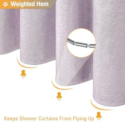 BTTN Lavender Linen Textured Waterproof Fabric Shower Curtain Set, 72x72