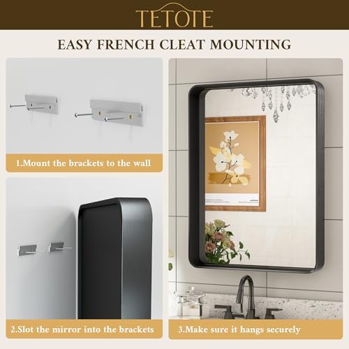 TETOTE Silver Bathroom Mirror, 36 x 36 Inch Wall Mounted Square Brushed Nickel Metal Framed Modern Farmhouse Decorative Vanity Mirror for Living Room Entryway