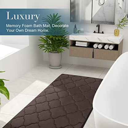OLANLY Memory Foam Bath Mat Rug 47x24, Ultra Soft and Absorbent Bathroom Rugs, Non-Slip, Comfortable, Machine Washable Bath Carpet for Bathroom Floor, Tub, Shower and Home Decor Accessories, Brown
