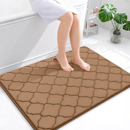 OLANLY Memory Foam Bath Mat Rug 40x32, Ultra Soft Bathroom Rugs, Dark Beige