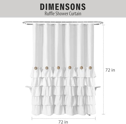 Seasonwood White Ruffle Shower Curtain Farmhouse Shower Curtain 72 X 72