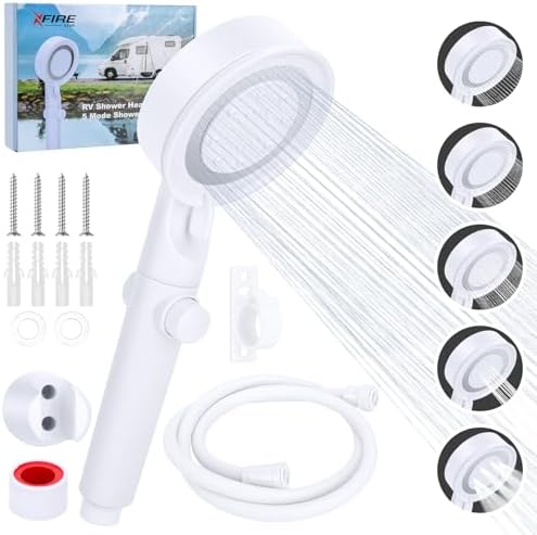 5+1 Mode High Pressure Replacement White RV Shower Head with Hose