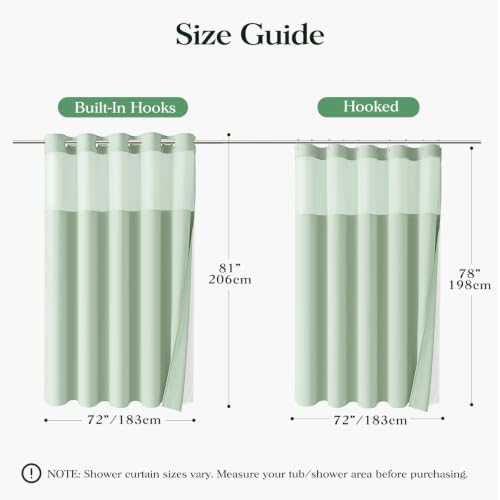 Dynamene Mint Green Hook Free Waffle Shower Curtain & Snap-in Liner,72x81