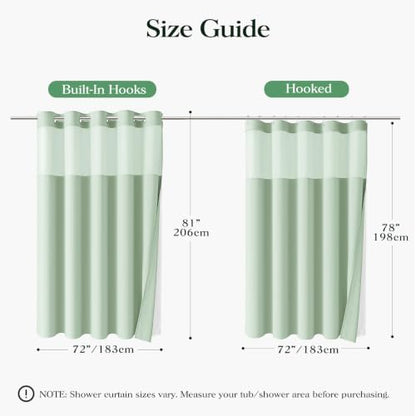 Dynamene Mint Green Hook Free Waffle Shower Curtain & Snap-in Liner,72x81
