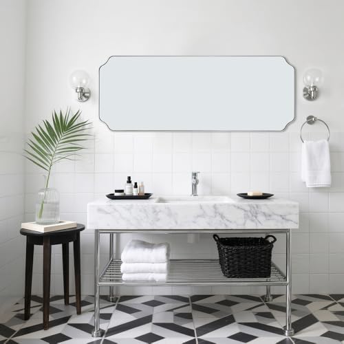 ANDY STAR 18" x 48" Chrome Full Length Mirror, Large Rectangle Bathroom Mirror, Full Body Wall Mirror with Scalloped Corner Decorative for Bedroom, Living Room (Horizontal or Vertical)