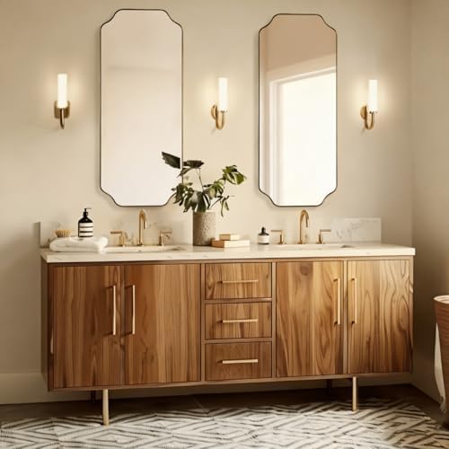 ANDY STAR 18" x 48" Full Length Wall Mirror, Large Brushed Gold Bathroom Mirror for Wall, Scalloped Corner Rectangle Body Mirror for Floor and Leaning