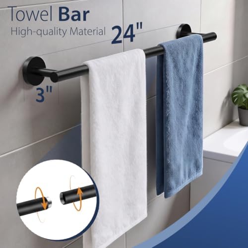 5-Piece Matte Black Bathroom Towel Bar Set,24" Bathroom Hardware Kit