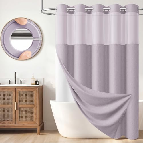 BTTN Lavender Ringless Linen Look Shower Curtain with Snap in Liner, 72x75