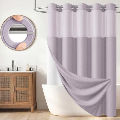 BTTN Lavender Ringless Linen Look Shower Curtain with Snap in Liner, 72x75
