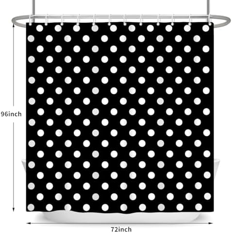 Polka Dots Shower Curtain, Black White Waterproof Fabric Shower Curtain for Bathroom with Modern Abstract Geometric Circle Bath Curtain Decor with Hooks, Machine Washable, 72''Wx96''L