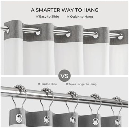River Dream Linen Textured No Hooks Shower Curtain with Liner,Grey,71x86