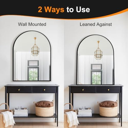 Delma Arched Bathroom Mirror, Black, 40"x30"
