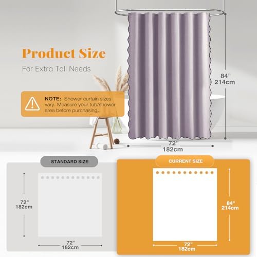 BTTN Boho Scalloped Linen Textured Cloth Shower Curtain, 72x84, Lavender
